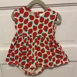 Hanna Andersson Strawberry Print Sundress Bodysuit - White & Red